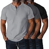 Ficerd 3 Pack Men's Big and Tall Henley T-Shirts Short Sleeve Plus Size Tee Loose Casual Shirts Basic Oversized Tops