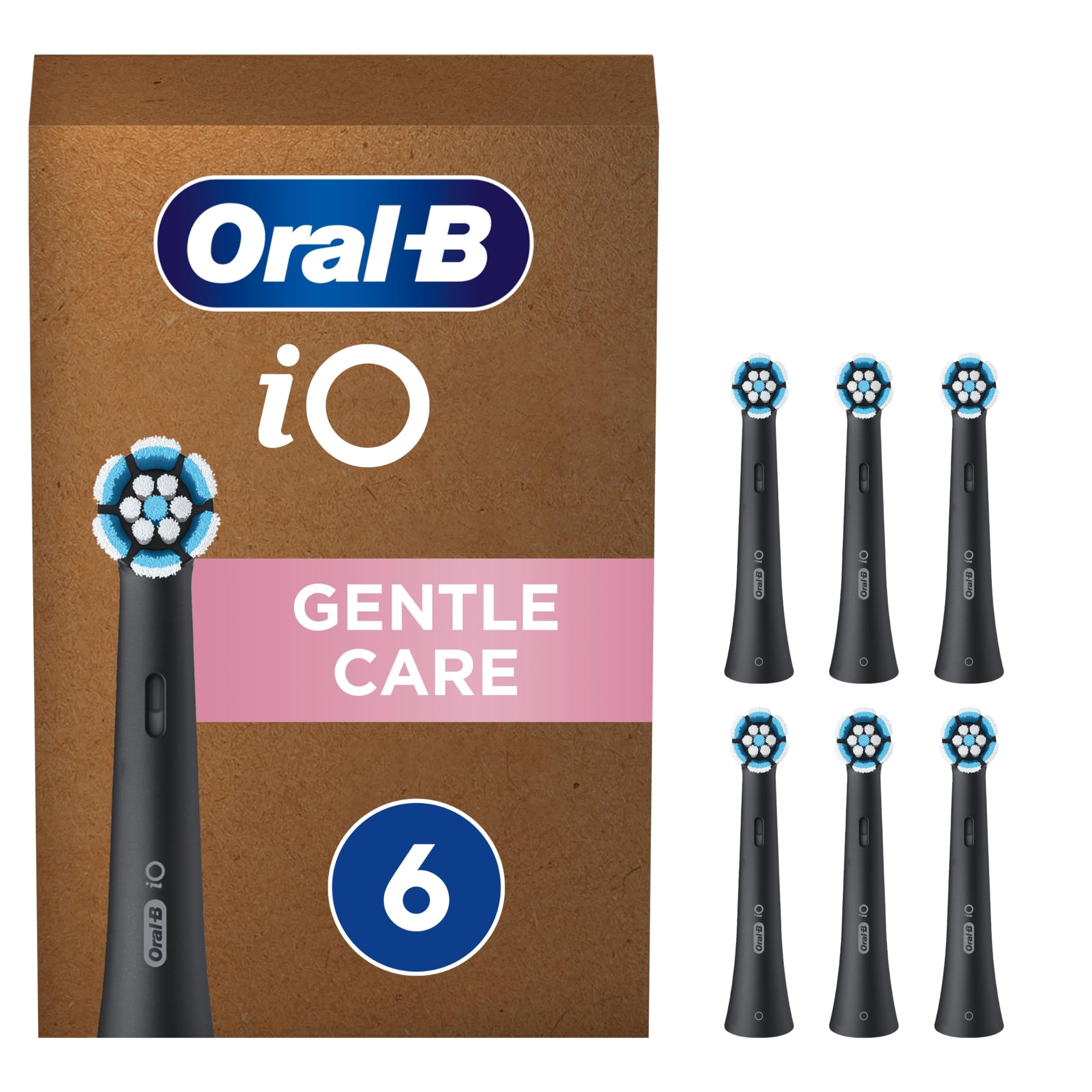 Oral-B iO Gentle Care Original Electric Toothbrush Head, The Softest iO Brush Head for Gentle Brushing & Plaque Removal, Pack of 6 Toothbrush Heads, Suitable for Mailbox, Black
