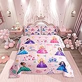 jejeloiu Kids Magical Princess Bedding Set Twin Size Pink Castle Duvet Quilt for Boys Girls Teens Bedroom Decor Fairy Comforter Set Dreamy Breathable Soft Lightweight Microfiber 2Pcs