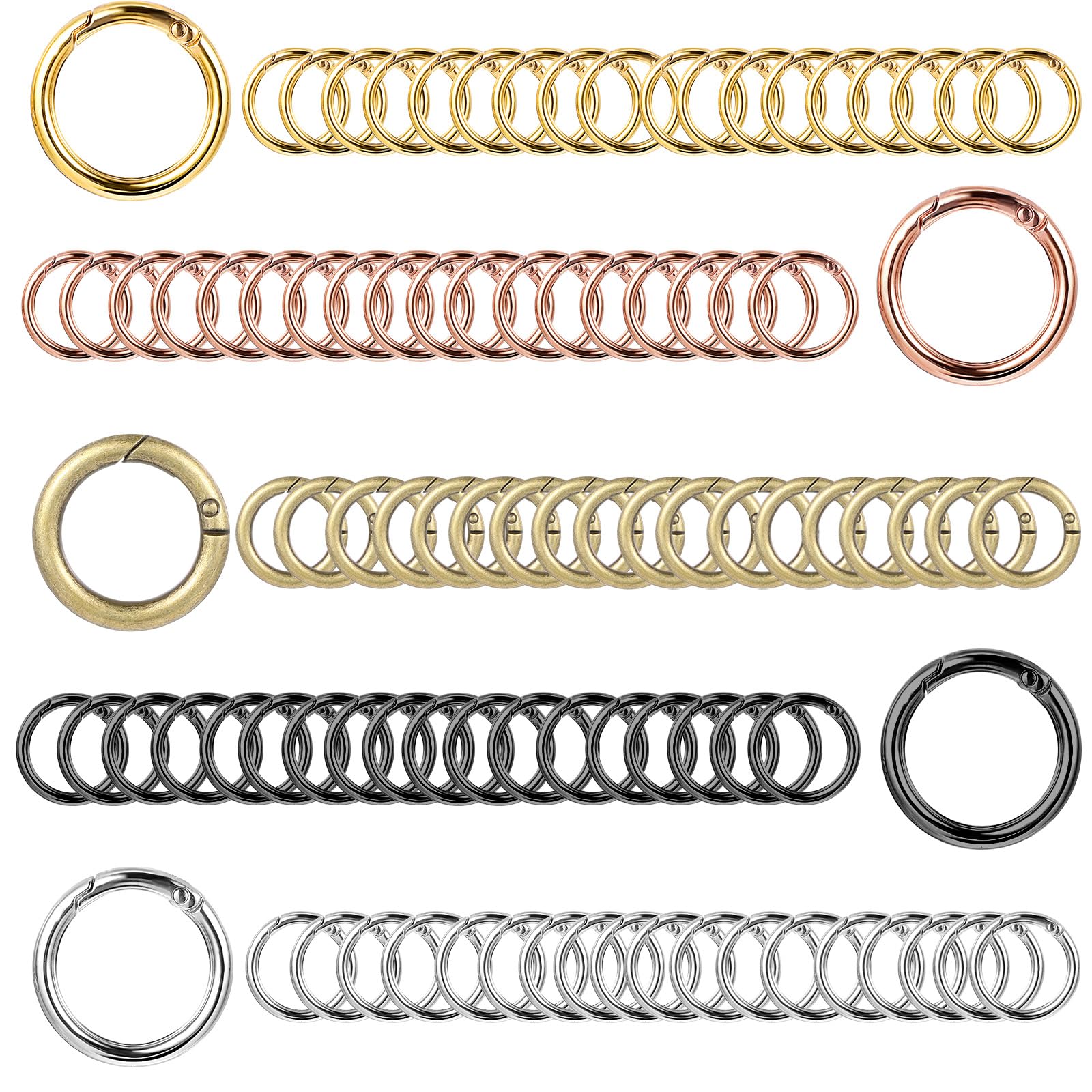 Photo 1 of 100 Pcs Spring O Rings Round Carabiner Snap Clip, 27MM Zinc Alloy Spring Round Keychain Key Ring Clips, Metal O Ring for Key Chains, Bag, Purse, Handbag and Craft DIY Accessories