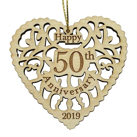 Twisted Anchor Trading Co 50th Anniversary Ornament 2019 Heart Shaped Happy Anniversary Ornament 50th Beautiful Laser Cut Wood Detail Comes In A
