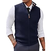 PJ PAUL JONES Men's Sweater Vests Slim Fit Twill Textured Full Zip Sleeveless Vests Casual Outwear