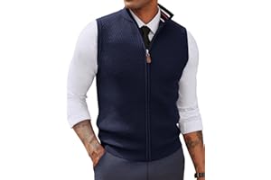 PJ PAUL JONES Men's Sweater Vests Slim Fit Twill Textured Full Zip Sleeveless Vests Casual Outwear
