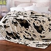 blunique Cow Print Blanket Ultra Soft Flannel Throw Blanket for Couch Bed, Cute Cozy Lightweight All-Season Fleece Blanket Queen, Gift for Women & Girls, 90×90 Inches Brown