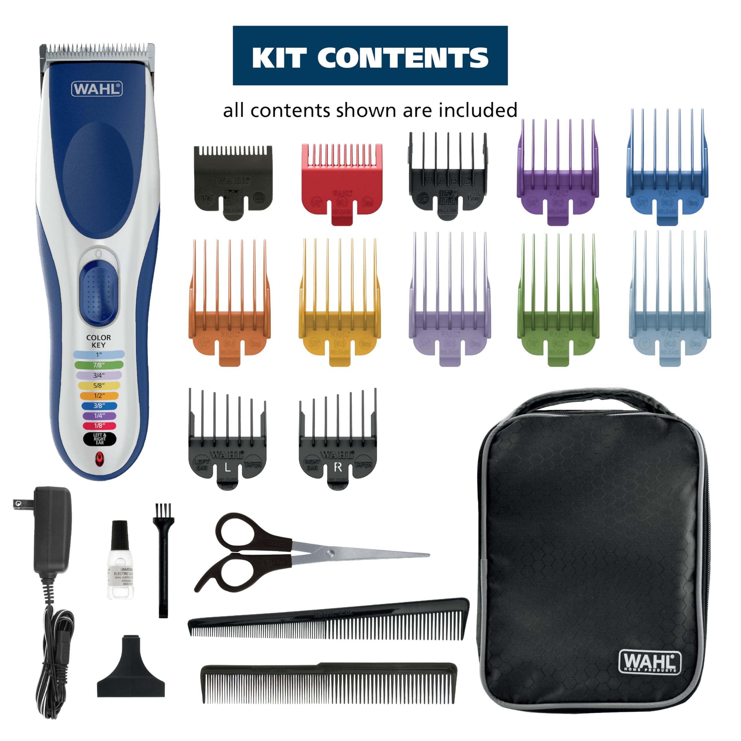 Wahl Color Pro Cordless Rechargeable Hair Clipper & Trimmer – Easy Color-Coded Guide Combs - for Men, Women, & Children – Model 9649P