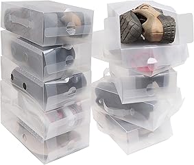 Pack 10 Cajas Guardar Zapatos Plástico Corrugado Transparente por Kurtzy - Plegables Organizador Zapatos Impermeable Cajas - Caben Zapatos Pequeños, Medianos - Ideal para Viajes 