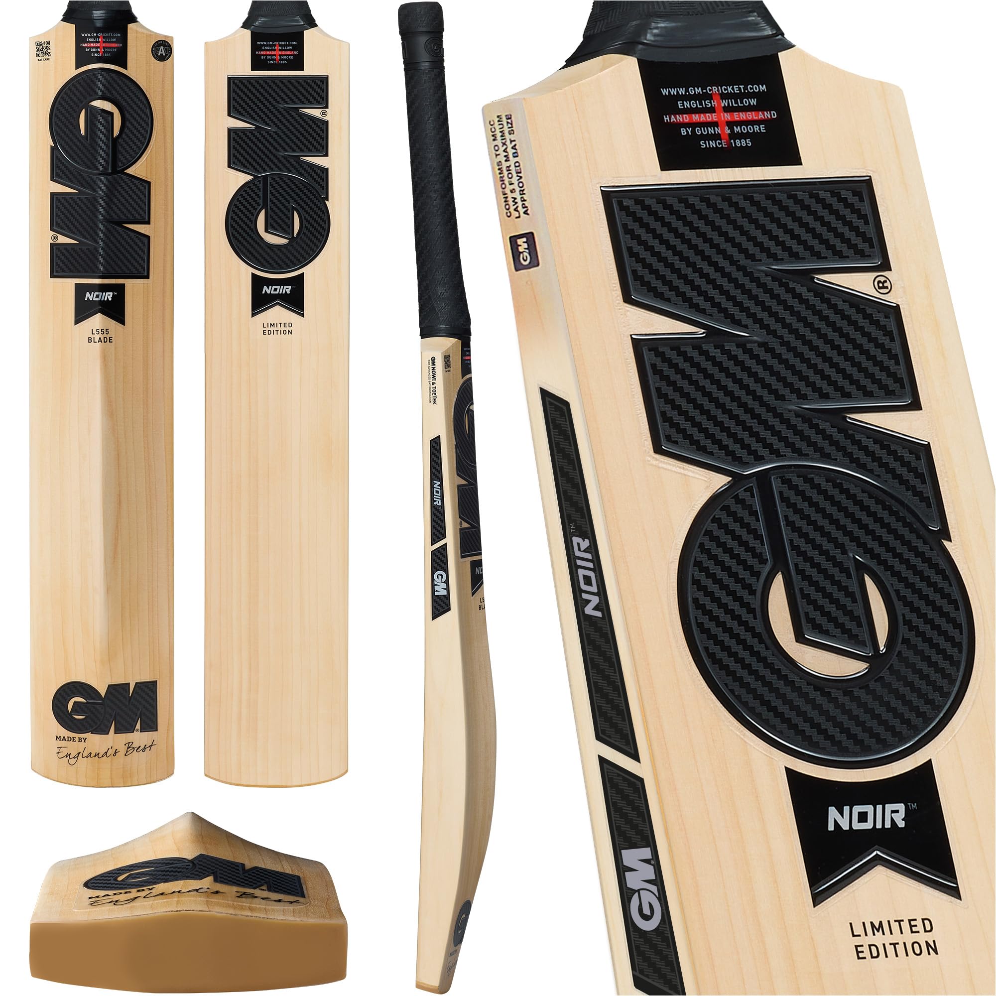 GM | Noir Original English Willow Cricket Bat | DXM, ToeTek and NOW! | Full Size Suitable for Players 175cm / 5' 9" & over | Gunn & Moore