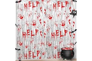 STZMAMIL Halloween Party Decorations Scary Bloody Halloween Photo Backdrop Streamers, 2 Pack 3.3 x 6.6 FT Halloween Party Decor Foil Fringe Curtain for Wall Door Window, Zombie Vampire Halloween Party Supplies
