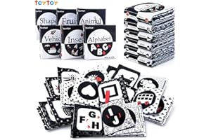 teytoy My First Soft Book, 6 PCS Nontoxic Fabric Cloth Activity Crinkle Black and White Books for Infants Boys and Girls Early Educational Toys Perfect for Baby Shower