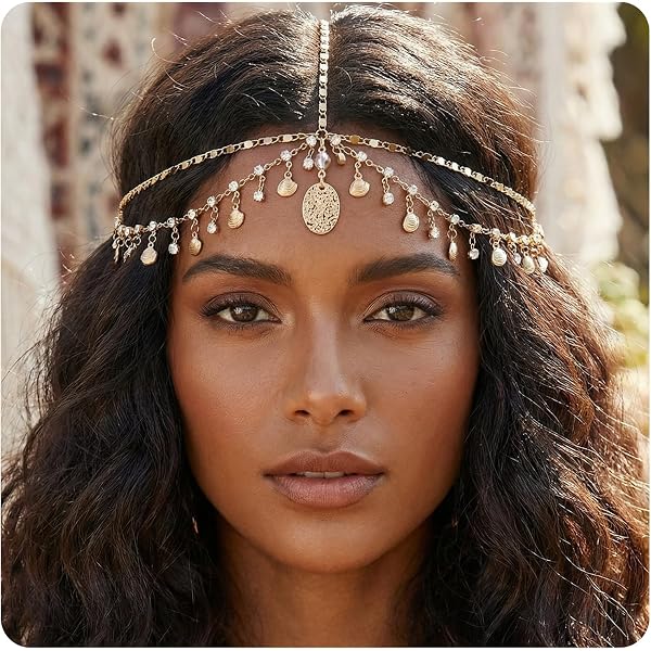 Amazon.com: Zehope Boho Rhinestone Head Chain Gold Headpiece 