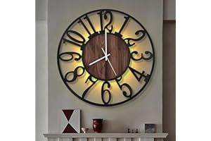 LEIKE Large LED Wall Clocks,Silent,Non Ticking,Battery Operated Rustic Round Modern Big Wood Wall Clock for Living Room, Bedroom,Kitchen,Farmhouse,Office,Home Decor -24" Black,LED,Arabic Number