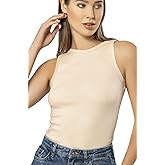 VAVONNE High Neck Tank Tops for Women, Ribbed Cotton Stretch Camisole Shirts