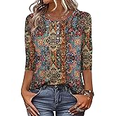 Zeagoo 3/4 Length Sleeve Women Tops Crew Neck Blouses Dressy Casual Summer T Shirts Loose Fit Business Work Clothes