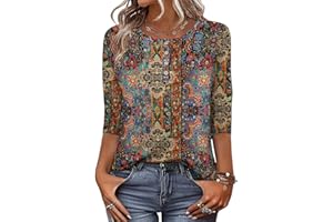 Zeagoo 3/4 Length Sleeve Women Tops Crew Neck Blouses Dressy Casual Summer T Shirts Loose Fit Business Work Clothes