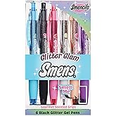 Glitter Glam Smens - Patented Gourmet Scented Black Glitter Gel Ink Pens, Medium Point, 6 Count - Fun, Cute, Cool, Smelly Pens for Kids