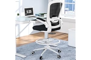 Mimoglad Drafting Chair, Tall Office Desk Chair with Flip-up Armrests Executive Ergonomic Computer Standing Desk Chair with Lumbar Support and Adjustable Footrest Ring
