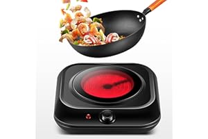 HUDETEX Electric Stove Top Infrared Burner, Portable Cooktop, Hot Plates for Cooking, Kitchen, Home, Apartment, Dorm - Stainless Steel, Microcrystalline Glass Burner - Adjustable Temperature