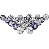 Ajuny 20 Blue White Ceramic Cabinet Knobs, Hand Painted Drawer Pulls Set | Glossy Pottery Accents for Cupboards, Dressers, Kitchens and Bathroom Furniture Mounting Screws and Fittings Included