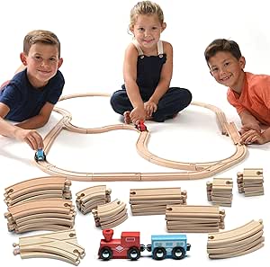 100-Piece Wooden Train Track Set With Bridges & Scenery - Compatible With Thomas & Brio Trains