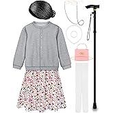 Gnodio Old Lady Costume for Kids 100 Days of School Costume for Girls 100th Day of School Granny Old Lady Dress Up Accessory