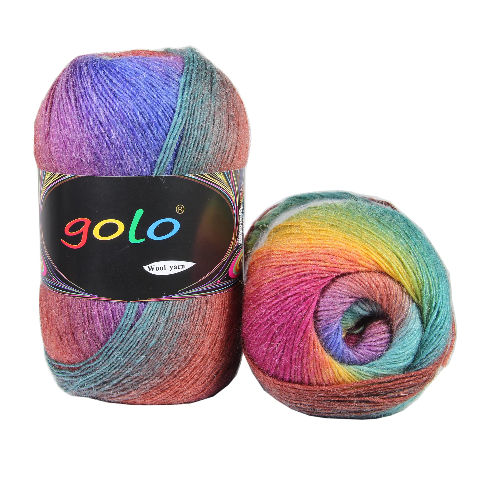 golo Wool Yarn for Knitting 550yd 0.22Ib Cachemire Multicolor Rainbow Yarn