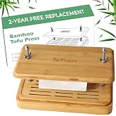 Bamboo Tofu Press, Built in Tofu Strainer and Drip Tray with Cheesecloth- Easily Remove Water from Tofu, Tofu Drainer, Fit for Tofu Size 16oz, Great Gift for Tofu Lover