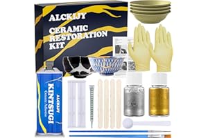 Alckijy Kintsugi repair kit gold & silver, 18 pieces ceramic repair kit, Repair your meaningful objects with ease, Food safe organic resin, Perfect for beginners, Dishwasher safe