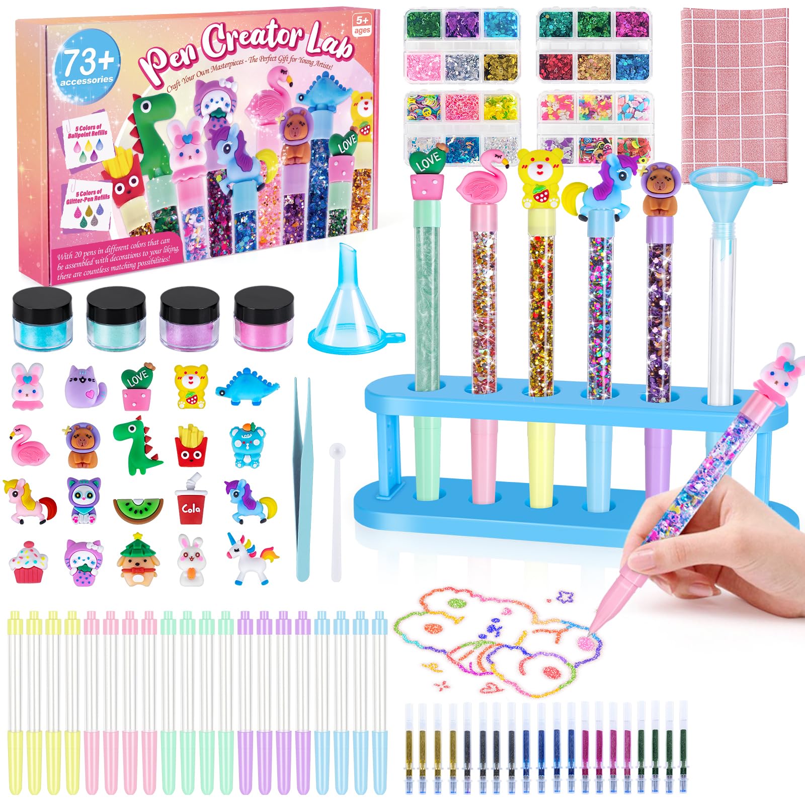 Vubkkty Colouring Pens 20 Pack, Glitter Gel Pens Making Kit, Pen Creator Studio, DIY Your Own Personalised Pen, Arts and Crafts Toys for Kids Girls Boys, School Supplies Pencils Markers Birthday Gifts — image 1