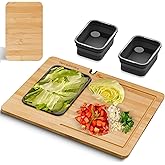 TerraStrike Bamboo Cutting Board Set with Knife Sharpener – Thick Wood Boards with Juice Groove, Silicone Container & Handles Non-Toxic Over Sink Design Ideal Kitchen Gifts
