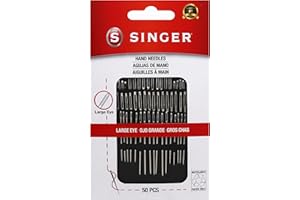 SINGER Assorted Large Eye Needles for Hand Sewing, Self-Threading Sewing Needles, 6 Sizes, Set of 50
