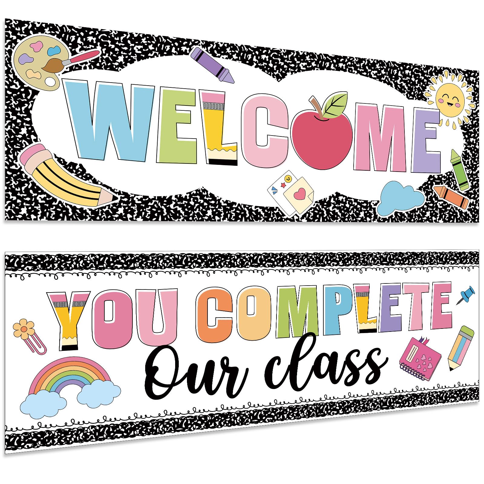 Photo 1 of Harloon 2 Pcs Composition Notebook Classroom Decor 13.8 x 38.6 Inch Girl Style Banner Decorations Welcome Back to School Classroom Decor for School Wall Indoor Outdoor Bulletin Board Supplies