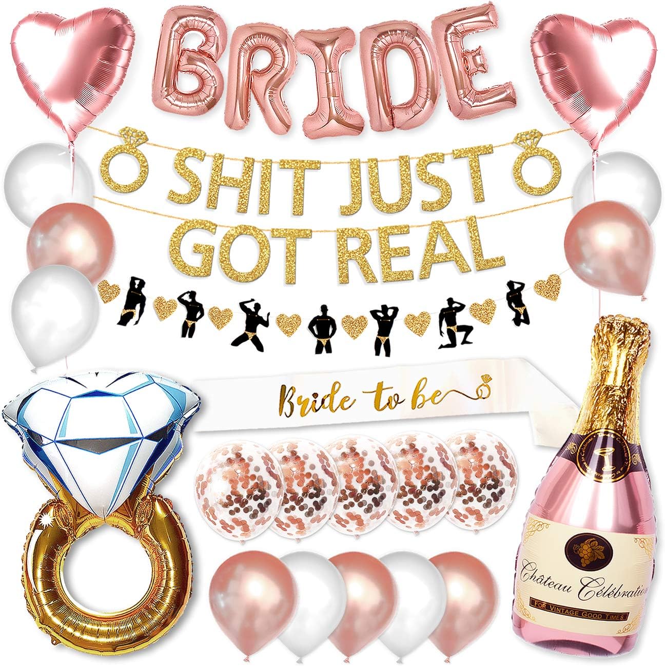 PartyForever Bachelorette Party Decorations Banner Kit - Hen Party Banner with Bride To Be Sash and Bachelorette Party Balloons Set
