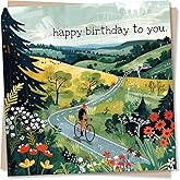 Beautiful Cycling Scene Birthday Card - Happy Birthday To You - Cyclist Riding Through The Flower Covered Hills - Birthday Card For Dad, Uncle, Bike Lover