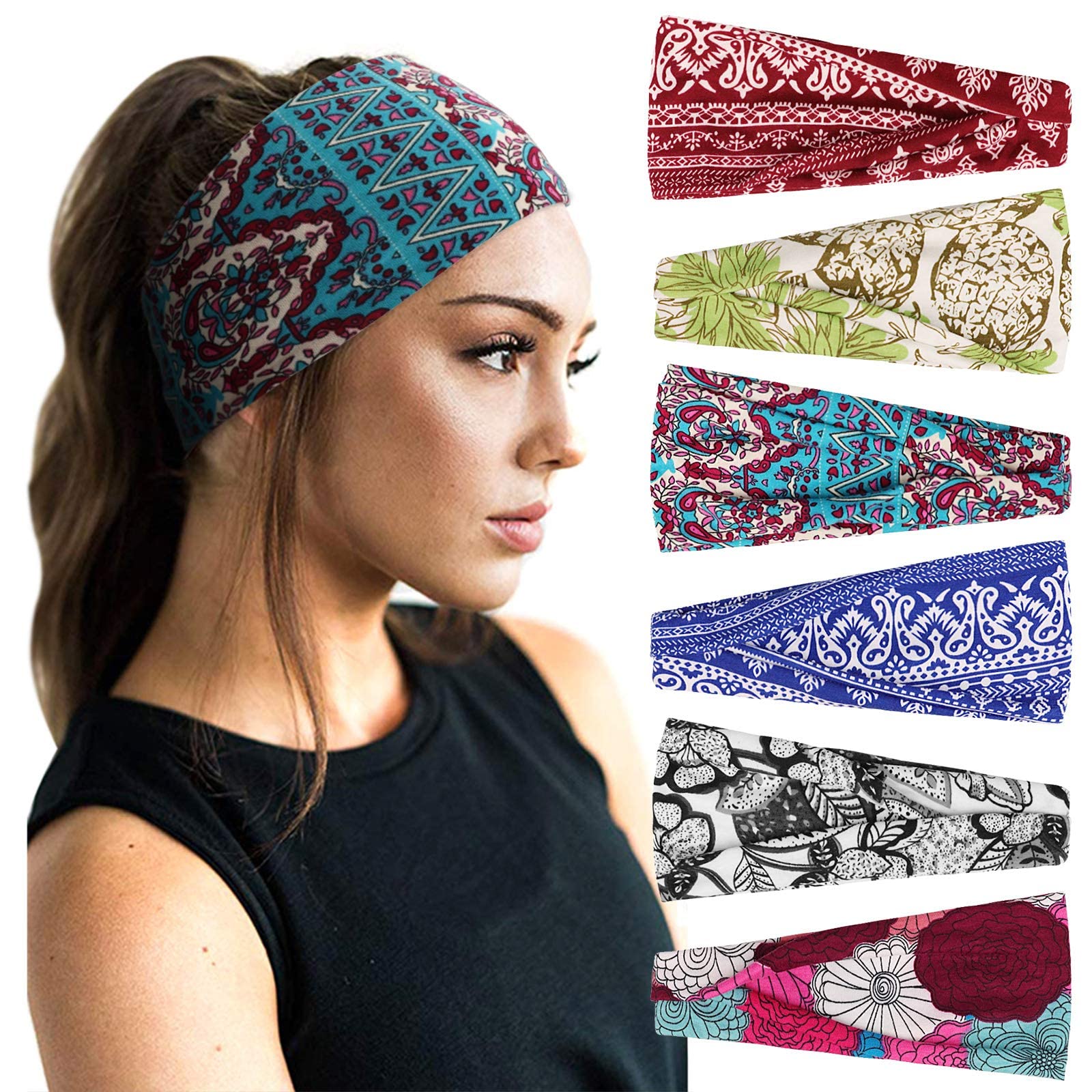 DRESHOW 6 Pack Headbands for Women Wide Elastic Hair Bands Head Wrap Hair Accessories