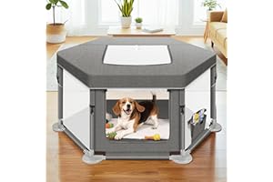 Anywish 43"x43"x25" Dog Playpen, Dog Playpen Indoor for Small Dogs/Puppies & Cats, Puppy Playpen with Gate, Indoor & Outdoor Dog Fence with Thickened Fabric & Stainless Steel Pipes
