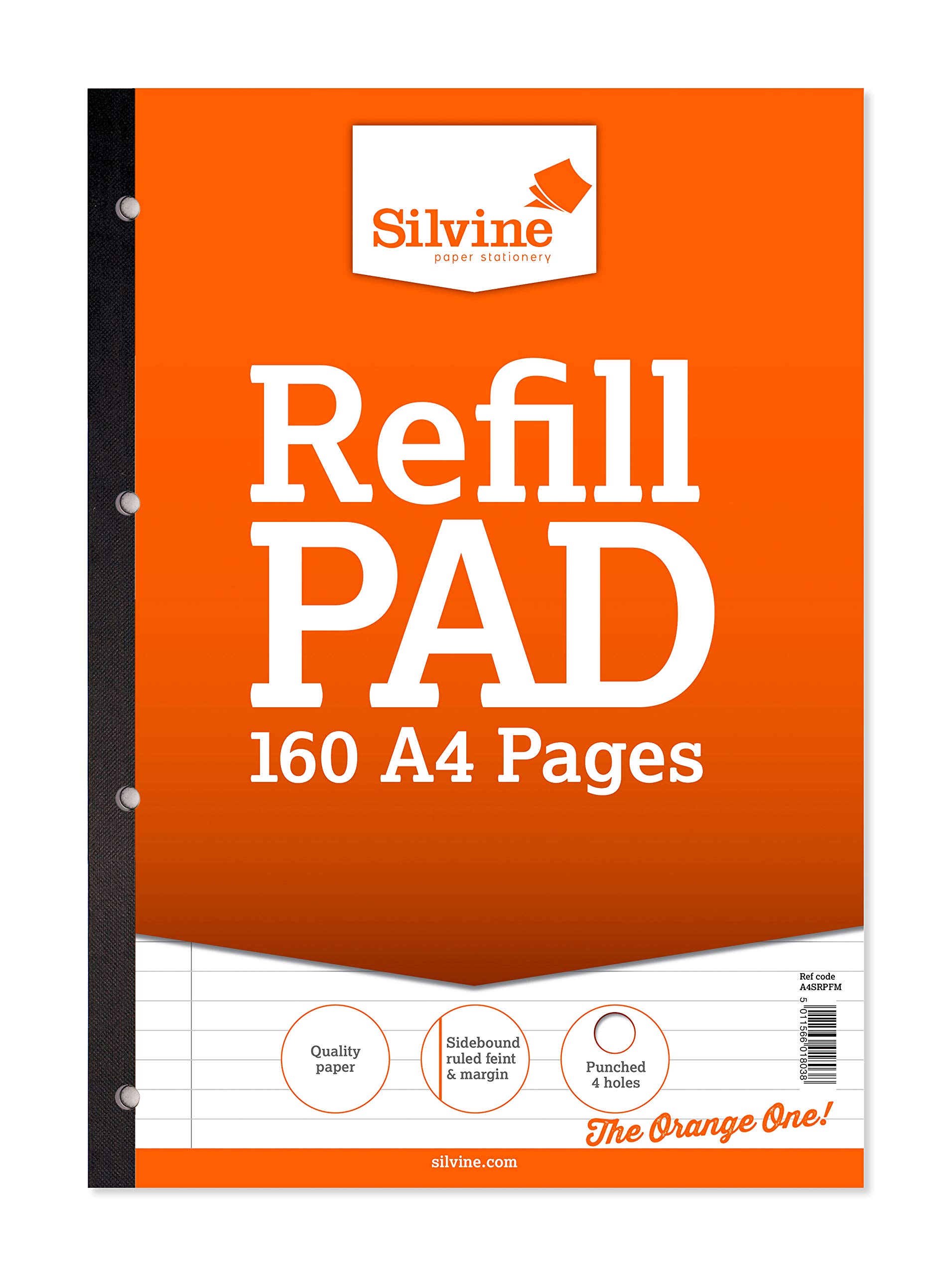 Silvine 160 Page A4 Refill Pad, Side Bound and Punched 4 Holes. Ruled 8mm Feint with Margin. Ref A4SRPFM, Single
