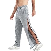 WZIKAI Men's Tear Away Pants Casual Side Snap Open Sweatpants Loose Fit Post Surgery Pants with Pockets