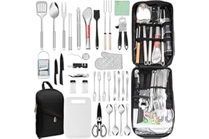 Camping Kitchen Utensil Set Portable Outdoor Kitchen Gear, Stainless Steel Outdoor Cooking and Grilling Utensil Travel Set Pe