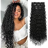 LONAI 4PC Clip in Hair Extensions, 100％ Pure Protein Silk Curly Hair Extension for Women, 26 Inch Long Soft Natural Hair Extensions-Natural Black