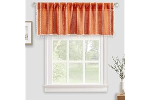 RoomTalks Rustic Farmhouse Kitchen Valances for Windows in Orange, 18’’L x 52’’W Boho Striped Fall Autumn Color Country Cottage Textured Tassel Curtain Valances for Bathroom Living Room