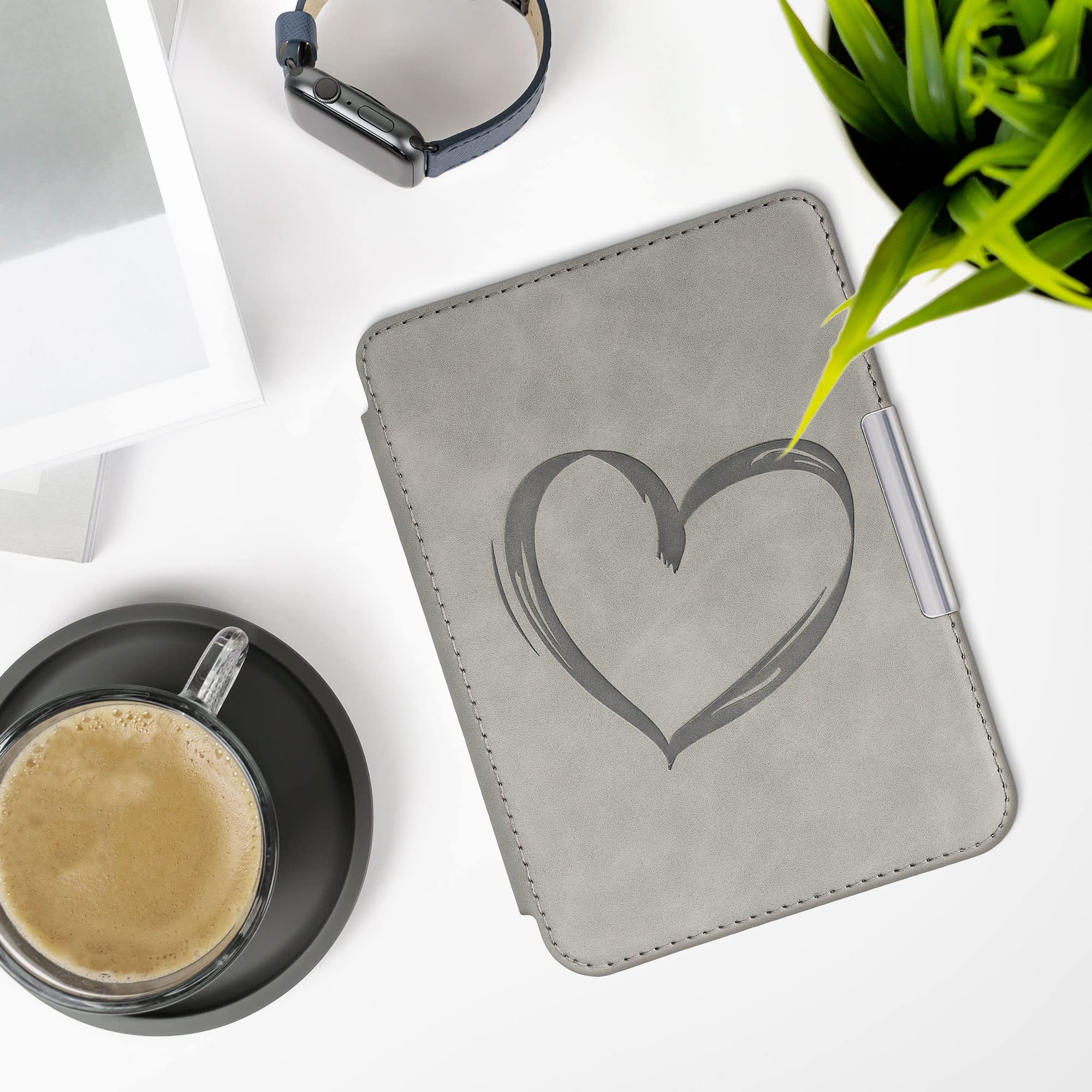 kwmobile Cover Compatible with Kobo Clara HD Cover - eReader Case - Brushed Heart Grey