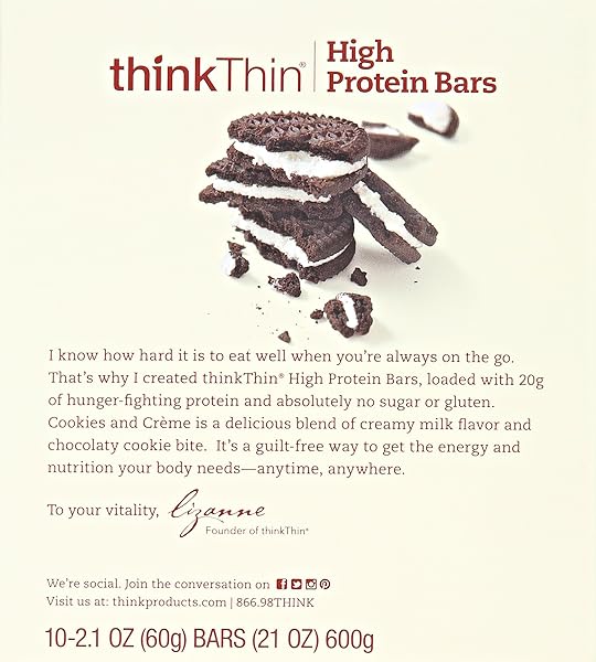 THINK! PROTEIN BARS, HIGH PROTEIN SNACKS, GLUTEN FREE, KOSHER FRIENDLY, COOKIES AND CRÈME, NUTRITION BARS, 2.1 OZ PER BAR, 10 COUNT (PACKAGING MAY VARY)