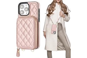 Bocasal Crossbody Wallet Case for iPhone 15 Pro Max, RFID Blocking PU Leather Zipper Handbag Purse Flip Cover, Kickstand Folio Case with Card Slots Holder Wrist Strap Lanyard 5G 6.7 Inch (Rose Gold)