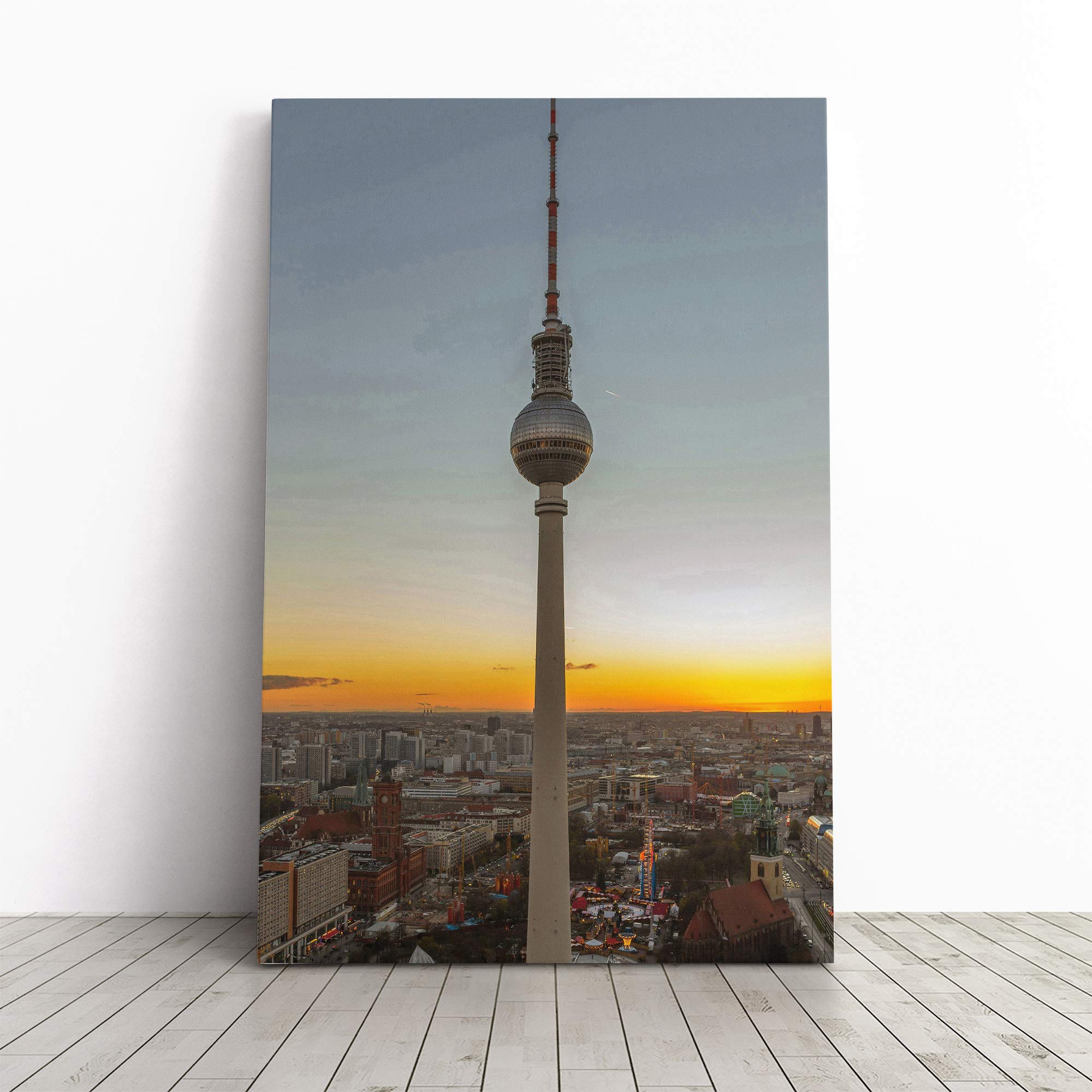 Berlin Fernsehturm Germany Canvas Print | Gallery Wrapped 30mm Frame Wall Art | 20x14 inches | Ready to Hang | Modern Picture | Living Room Bedroom Lounge Office