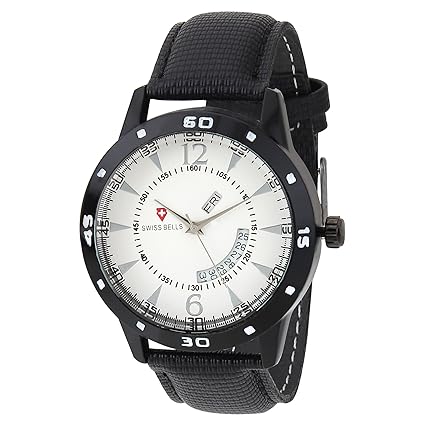 Svviss Bells Original White Dial Black Genuine Leather Strap Day and Date Chronograph Mens Wrist Watch - TA-963
