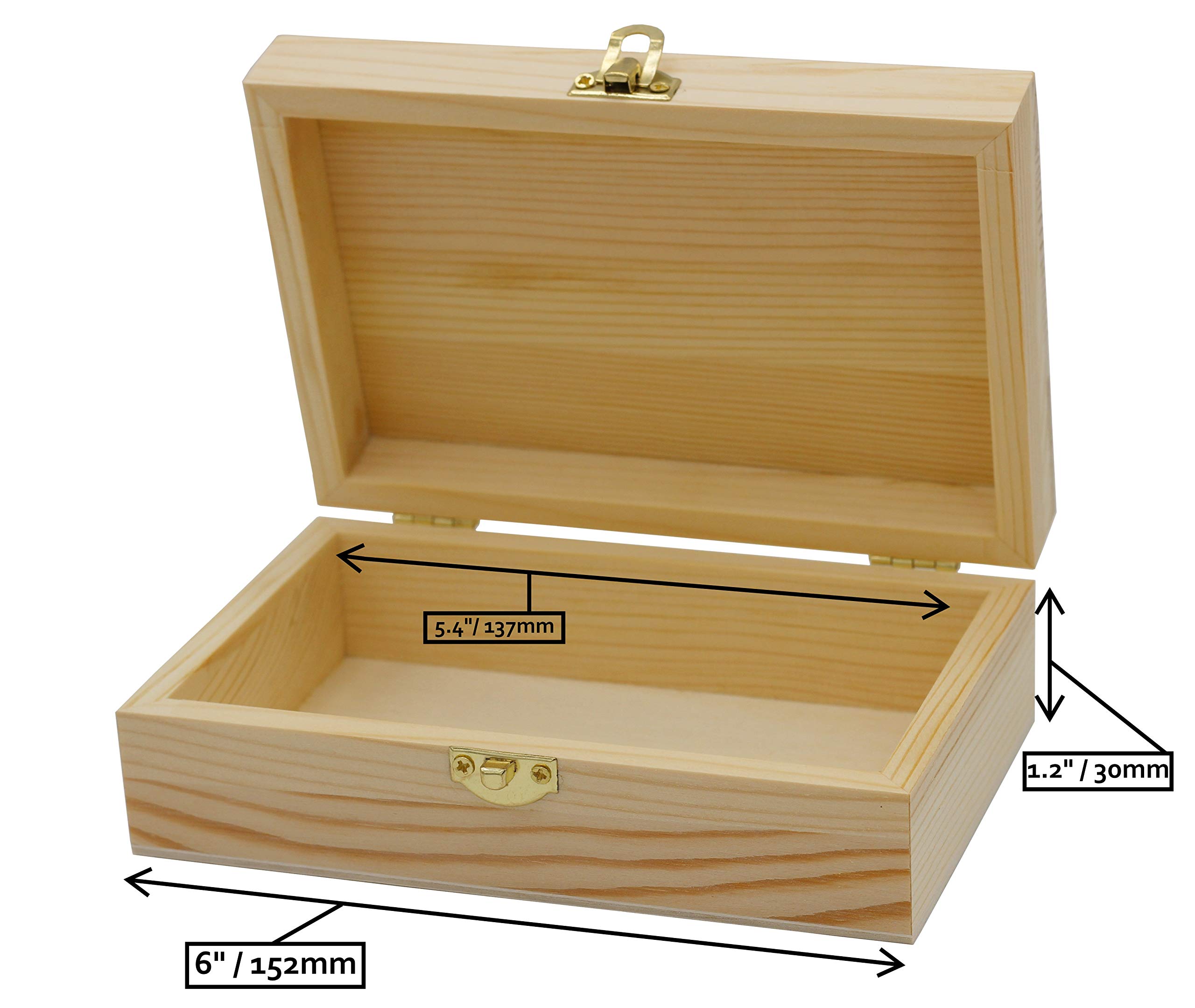 Creative Hobbies Unfinished Wood Craft Box – Light Unfinished Wood with Clasp – Make Your Own Gift Box, Jewelry Box, Photo Box - Decorate with Paint, Ribbon, Decoupage and More – 6