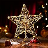 Toyvian Christmas Tree Topper Star- Star Tree Topper Lighted with LED Wire Christmas Tree Decorations Christmas Tree Ornament Xmas Party Decoration (12 Inch,Golden)