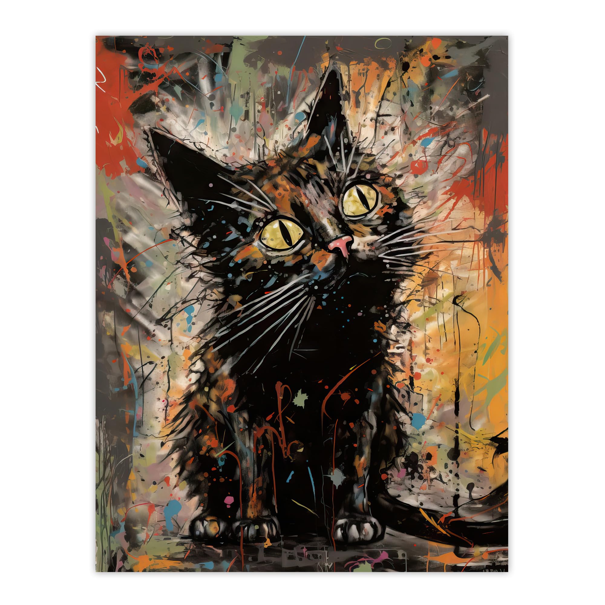 Artery8 The Curious Black Cat Painting By Tom Jones Extra Large XL Wall Art Poster Print