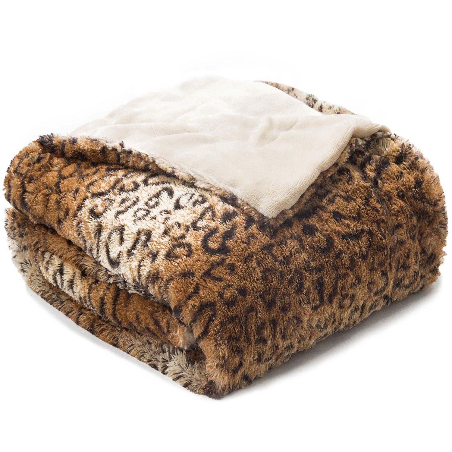 BEDSURE More than comfort Leopard Throw Blanket Brown Faux Fur Fleece Bed Throw 130 x 150cm, Soft Warm Fluffy Animal Printed Throws Decorative Blankets Reversible with Sherpa by Bedsure