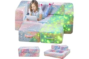 furlinkhm Modular Kids Play Couch, Glow in The Dark Kids Play Couch Toddler Couch,Kids Couch for palyroom, Convertible Baby Fold Out Play Foam and Floor Cushion for Bedroom (Rainbow+Unicorn)